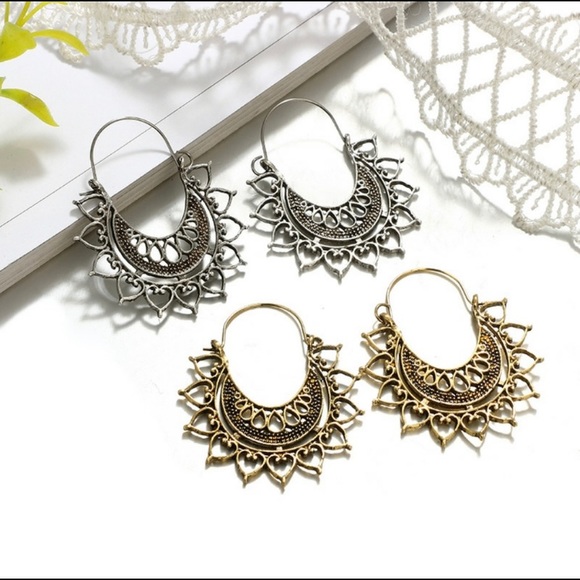 NEW Silver Boho Earrings Bohemian Antiqued Silver - Picture 2 of 7